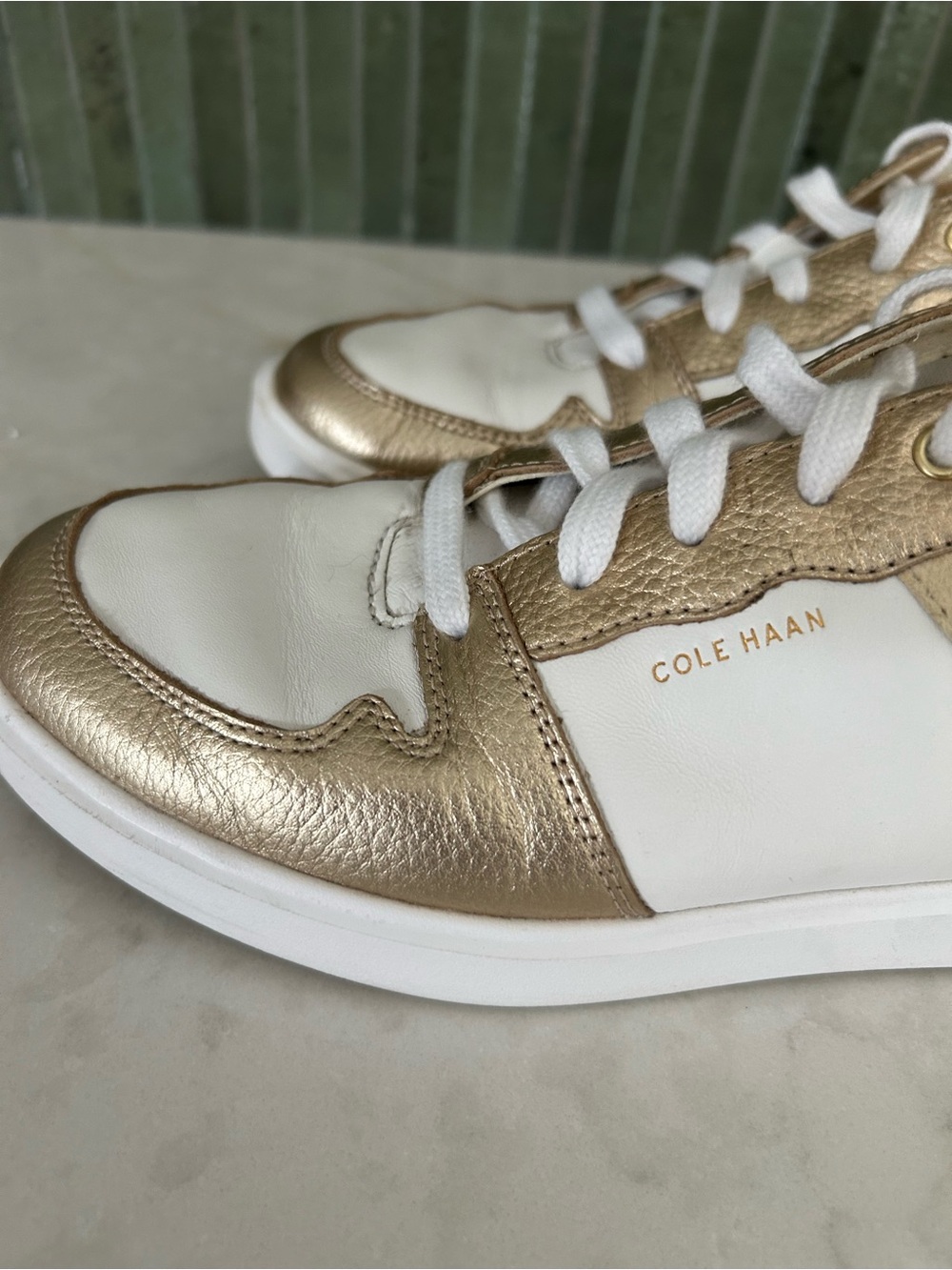 Cole Haan White and Gold Women's Sneakers 7.5B